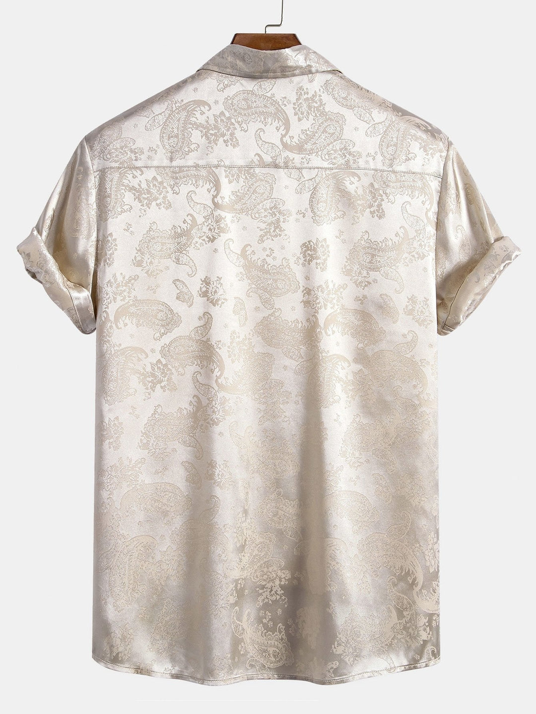 Men's Short Sleeve Shirts in Satin, Relaxed Fit with Paisley Pattern