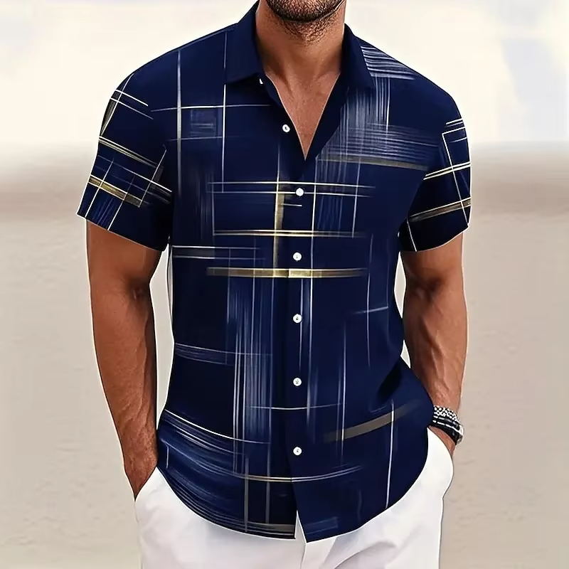 Men's Short Sleeve Shirts Relaxed Fit, Lightweight Geometric Print