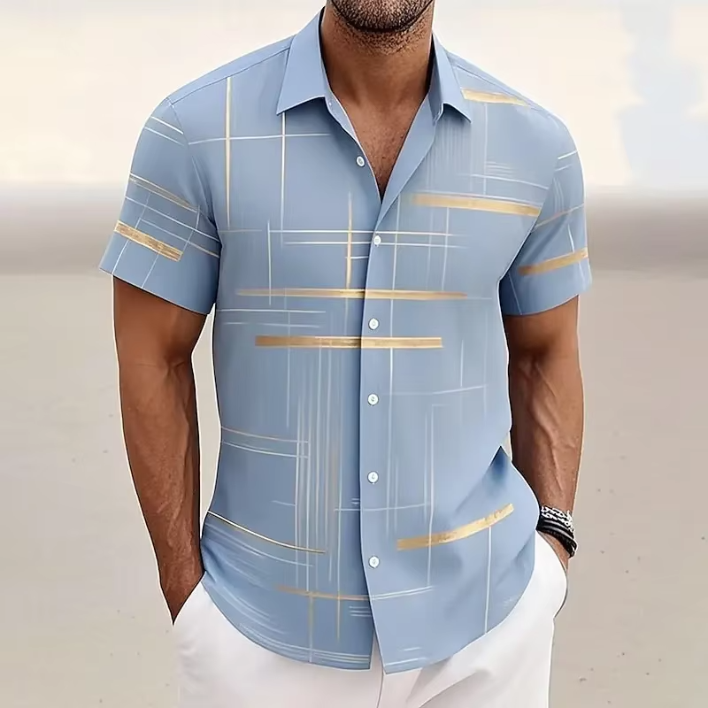 Men's Short Sleeve Shirts Relaxed Fit, Lightweight Geometric Print