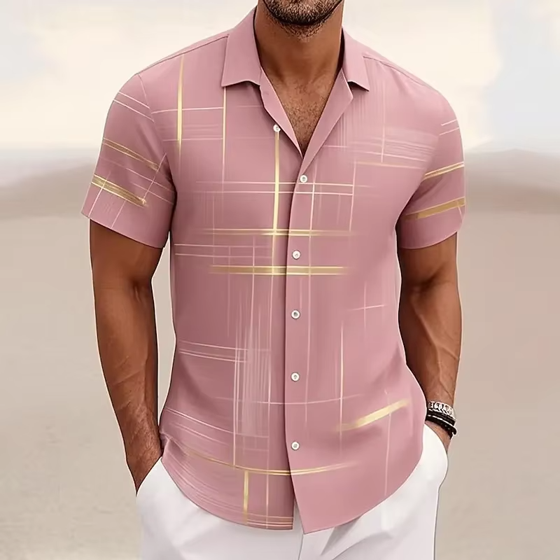 Men's Short Sleeve Shirts Relaxed Fit, Lightweight Geometric Print