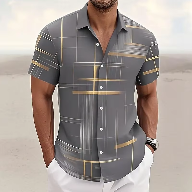 Men's Short Sleeve Shirts Relaxed Fit, Lightweight Geometric Print