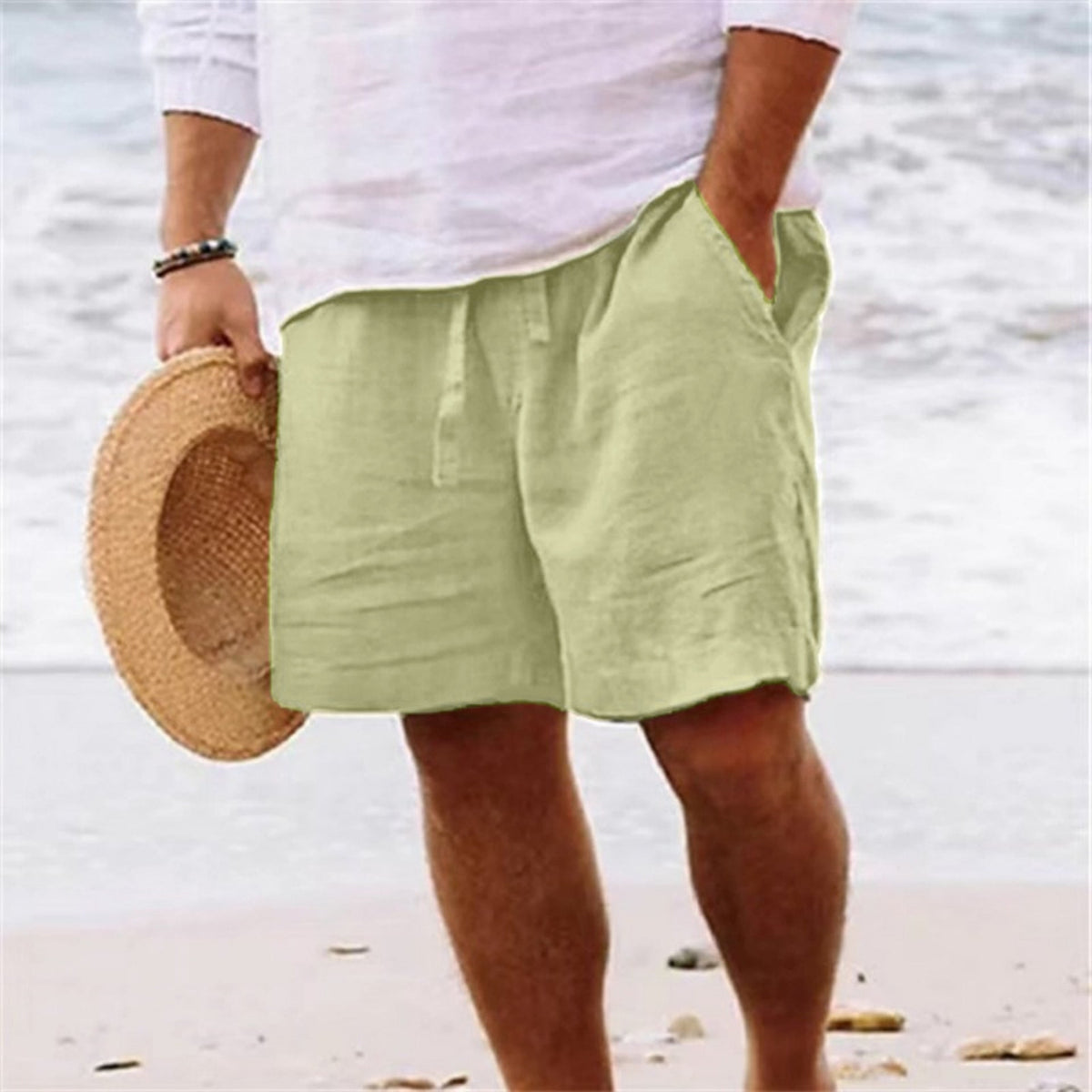 Men's Shorts in Cotton and Linen Blend, Relaxed Summer Fit