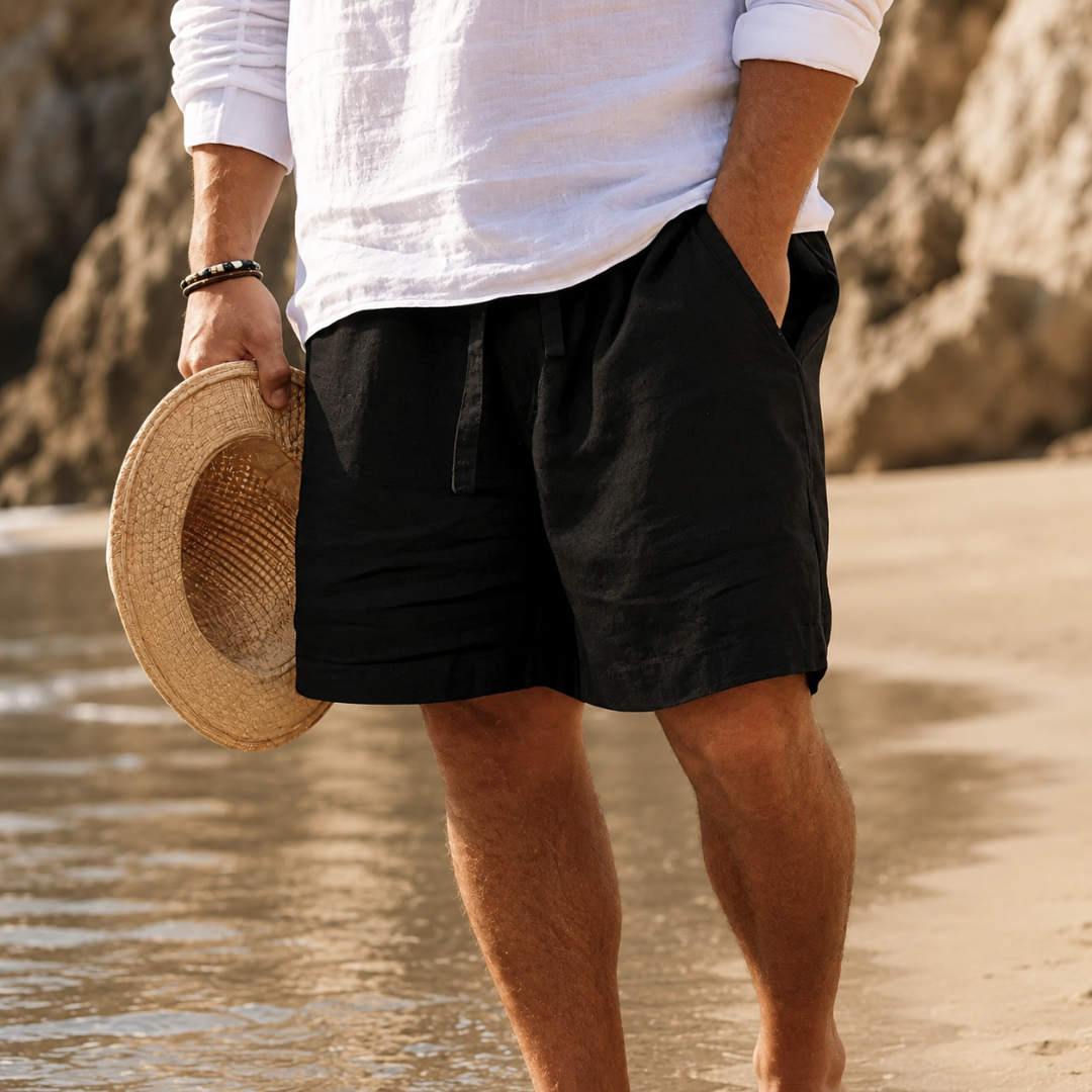 Men's Shorts in Cotton and Linen Blend, Relaxed Summer Fit
