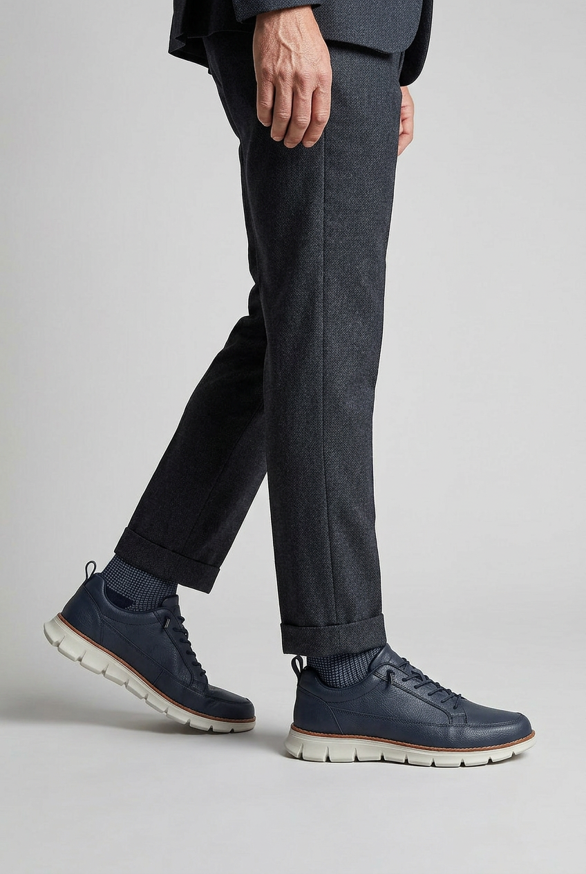 Men's Sneakers Leather-Look, Cushioned Shock-Absorbing Sole