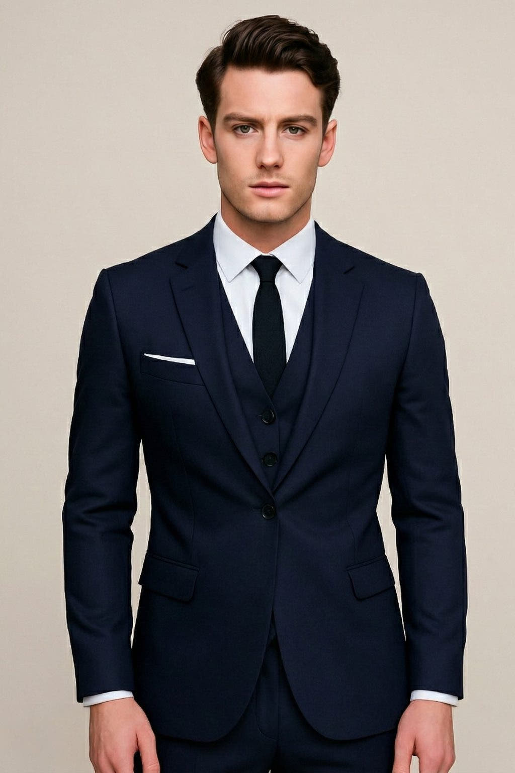 Men's Three-Piece Formal Suit, Single-Breasted Tailored Fit