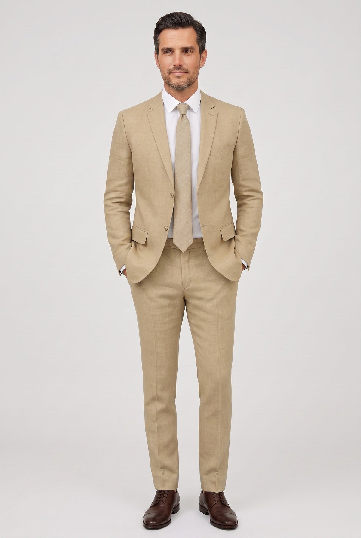 Men's Linen-Look Slim Fit Two-Piece Suit for Summer Weddings