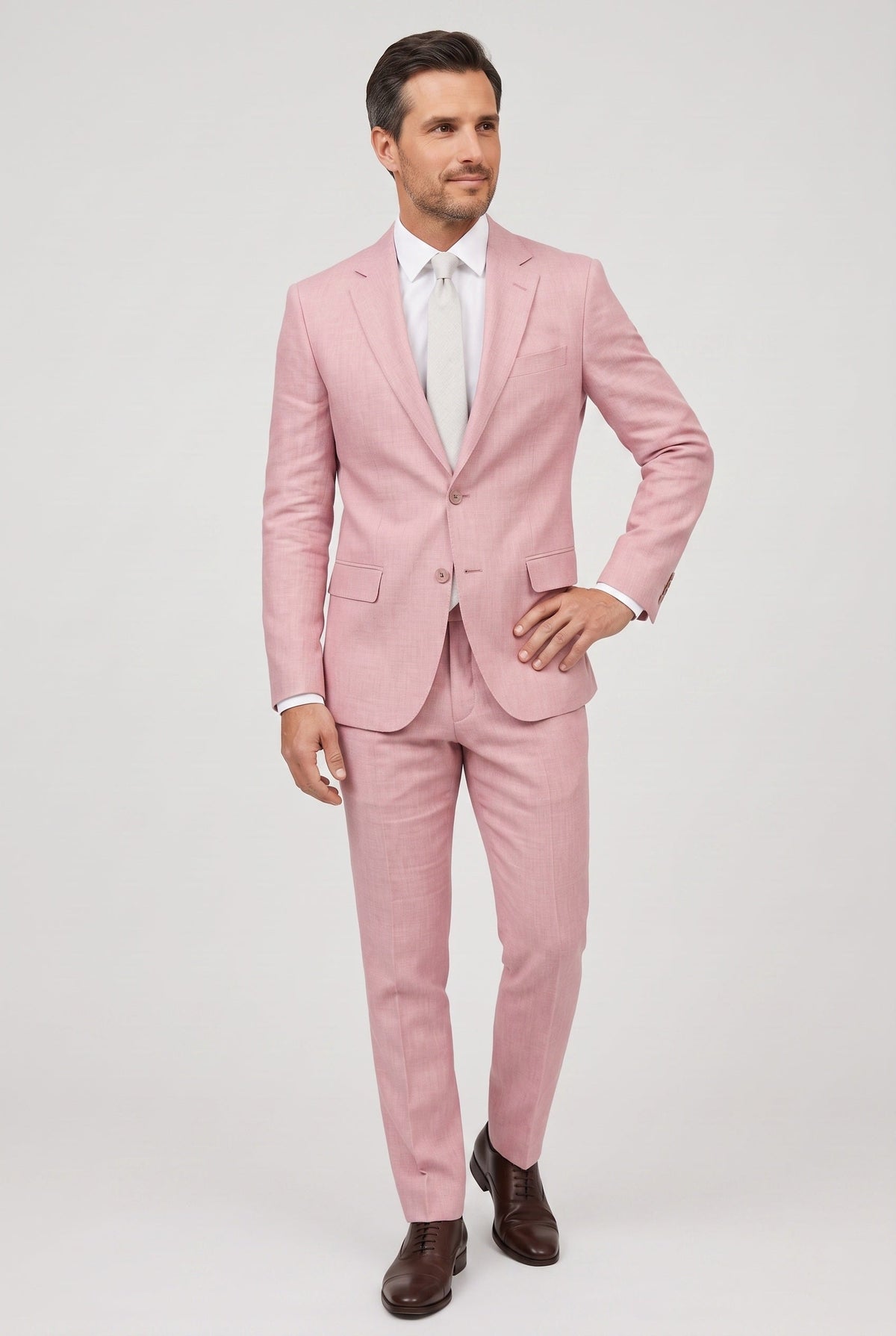 Men's Linen-Look Slim Fit Two-Piece Suit for Summer Weddings