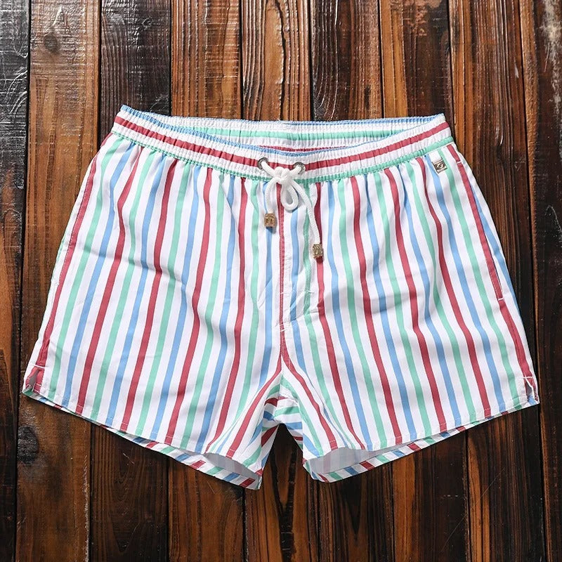 Men's Striped Swim Shorts, Relaxed Fit with Adjustable Drawstring
