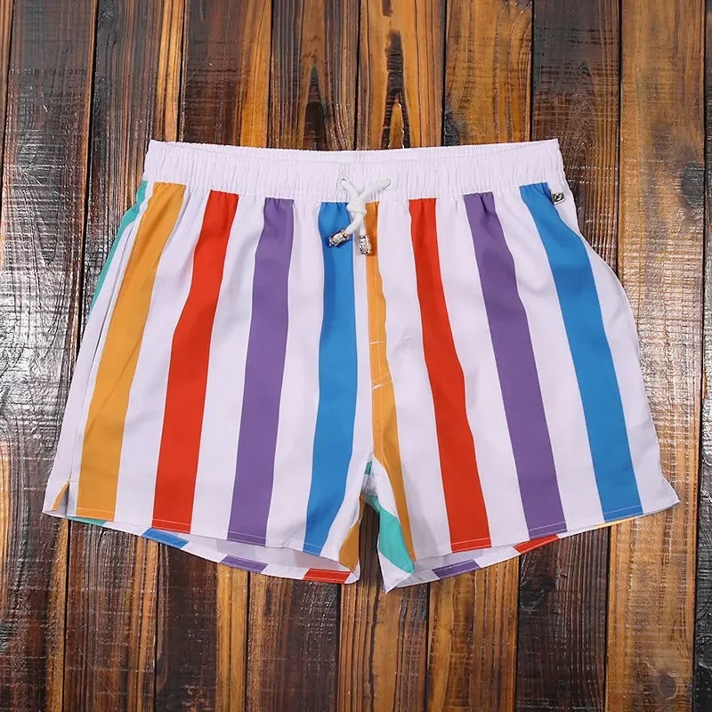 Men's Striped Swim Shorts, Relaxed Fit with Adjustable Drawstring