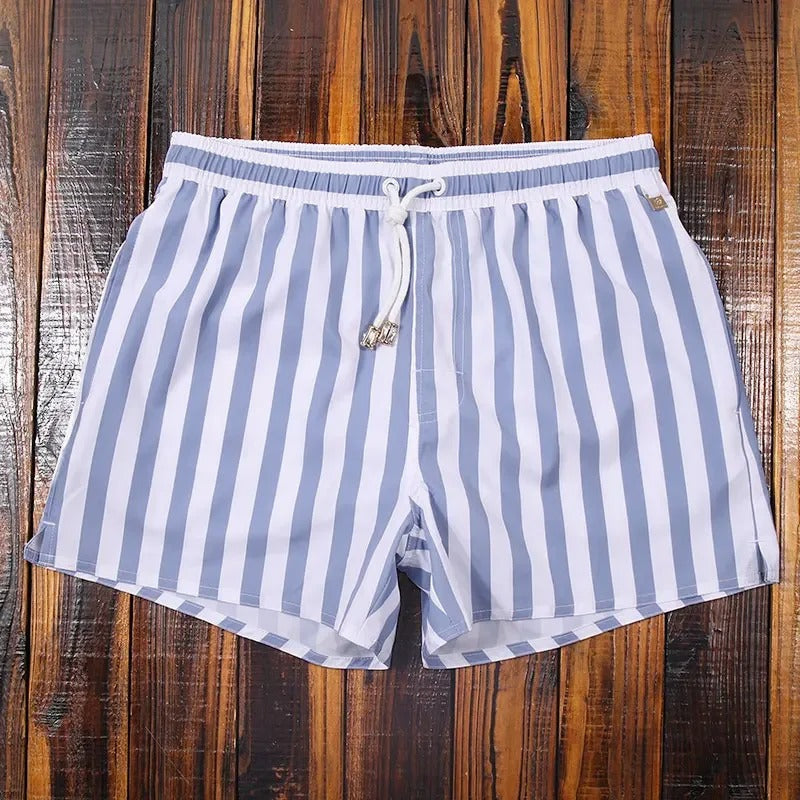 Men's Striped Swim Shorts, Relaxed Fit with Adjustable Drawstring