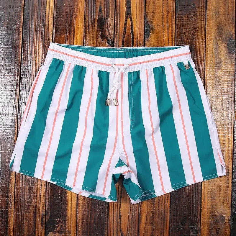 Men's Striped Swim Shorts, Relaxed Fit with Adjustable Drawstring
