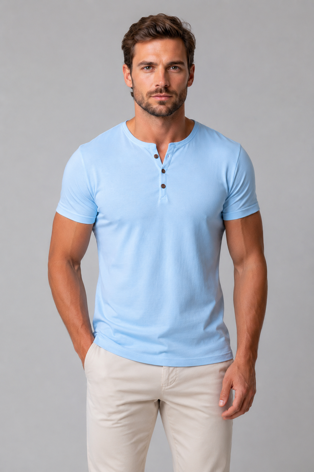 Men's T Shirts Lightweight Slim Fit Henley with Short Sleeves