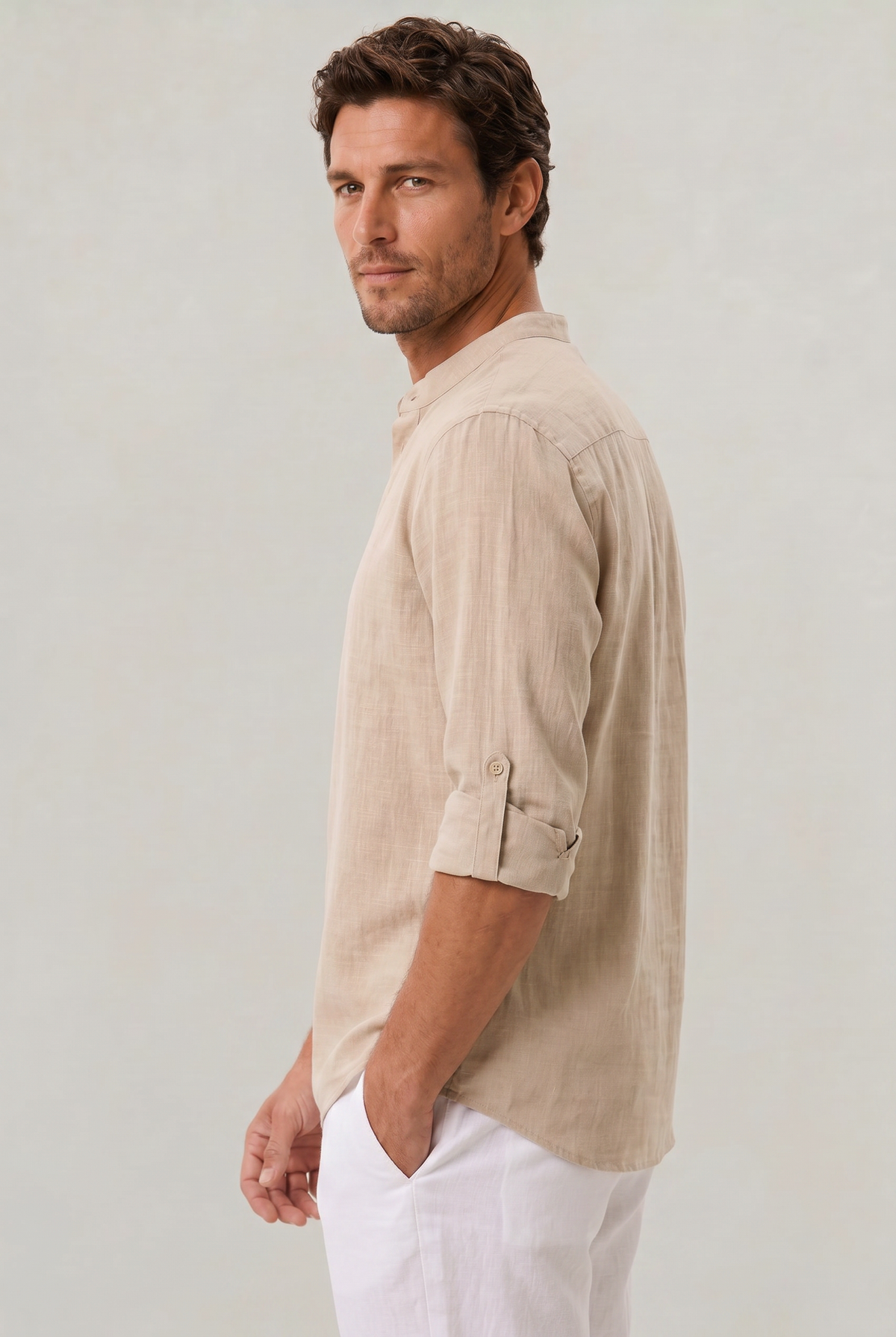 Men's T Shirts Linen Relaxed Fit, Henley Shirt with Grandad Collar