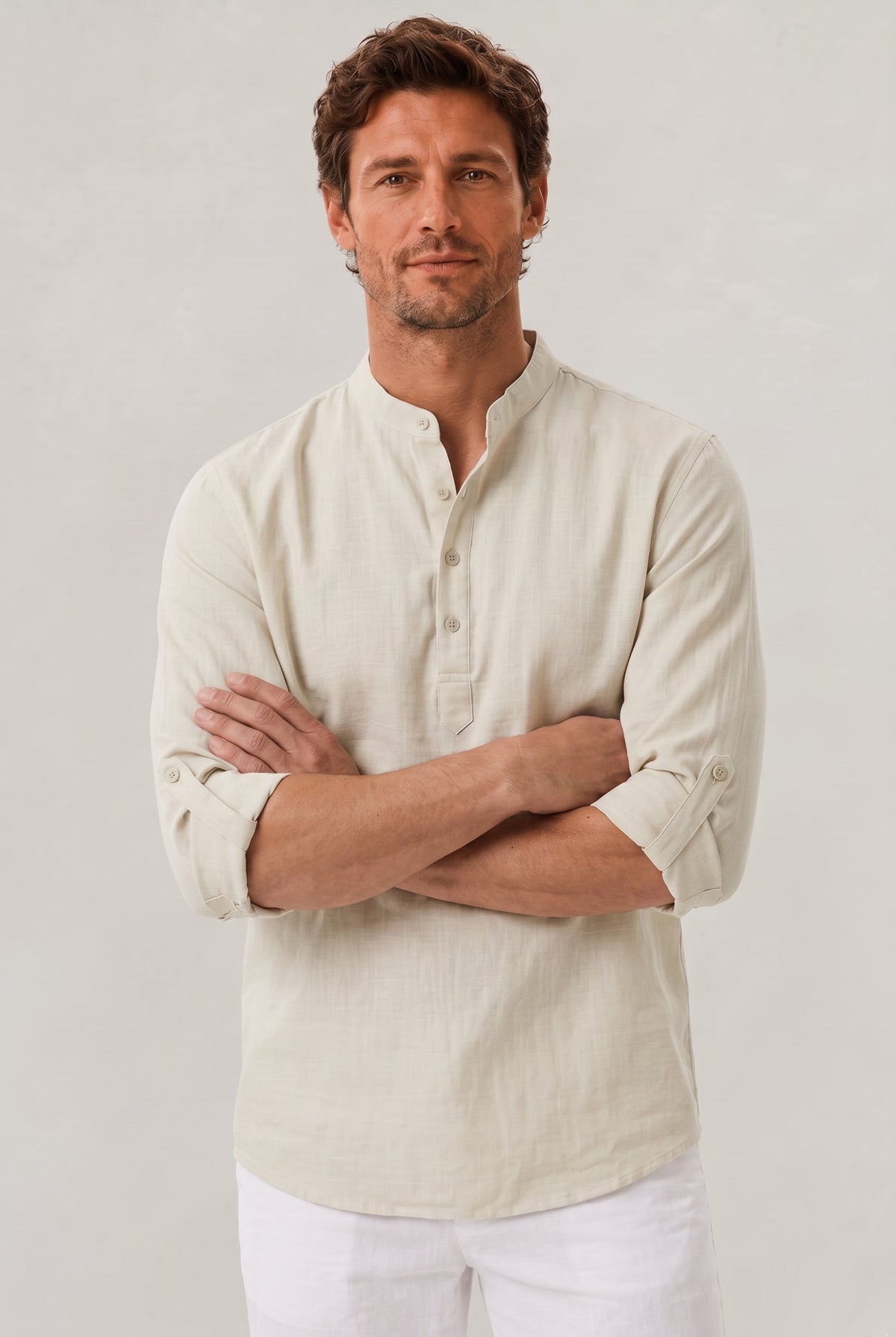 Men's T Shirts Linen Relaxed Fit, Henley Shirt with Grandad Collar