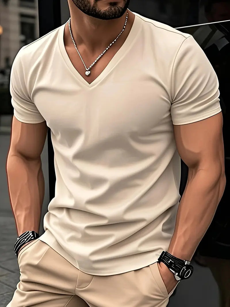 Men's T Shirts Quick-Drying, Fitted V-Neck with Short Sleeves