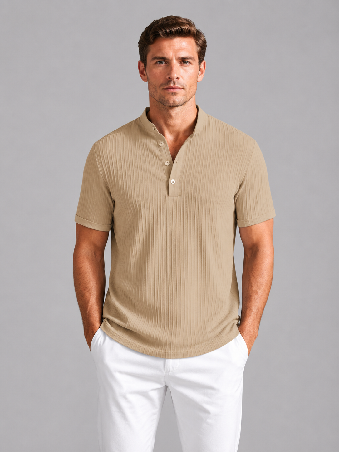 Men's T Shirts, Ribbed Lightweight Henley with Short Sleeves