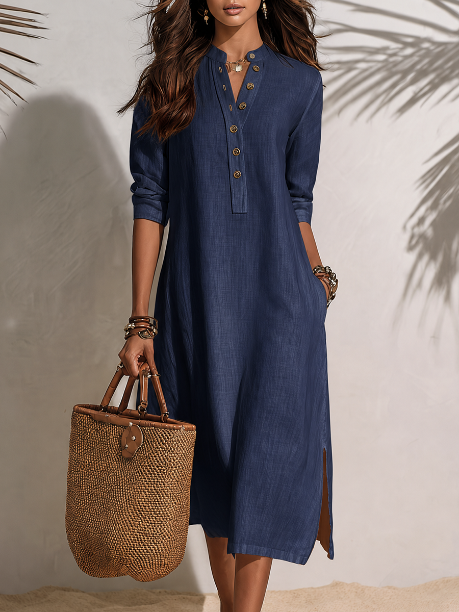 Midi Dress with Button Front and Regular Fit