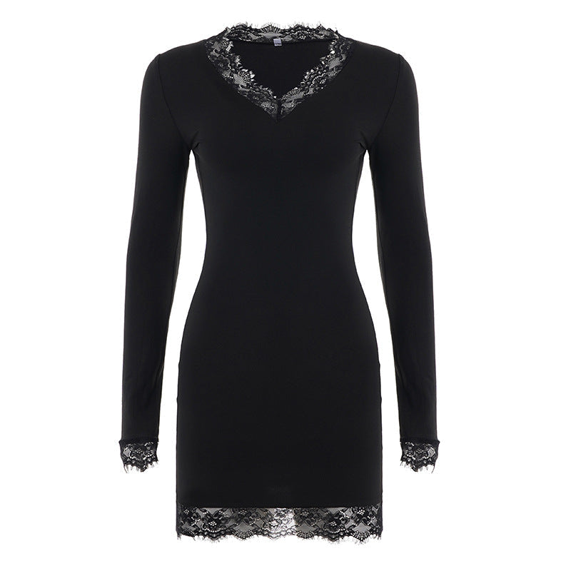 Midi Dress with Floral Lace and V-Neck for Women