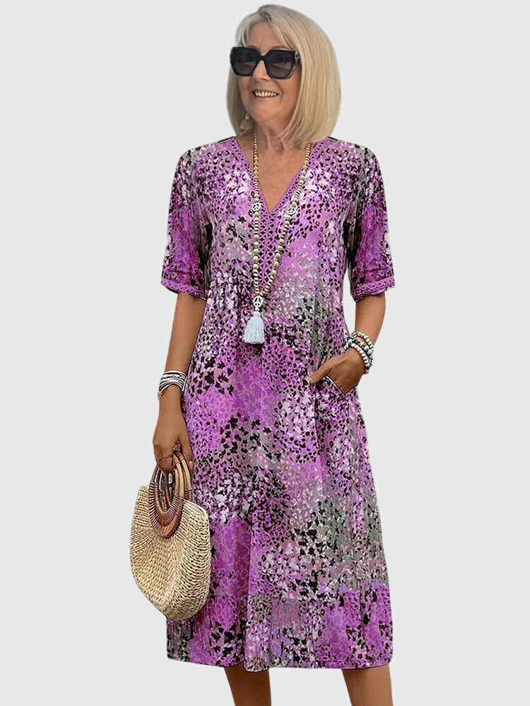 Midi Dress with Floral Pattern and Flowing Fit