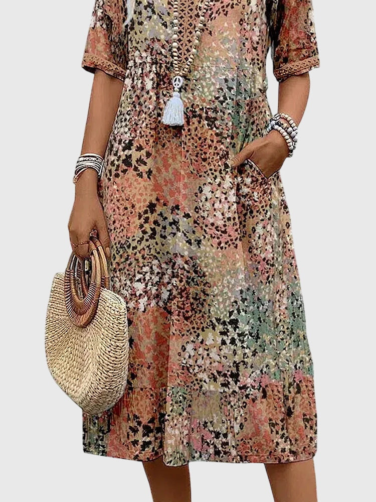 Midi Dress with Floral Pattern and Flowing Fit