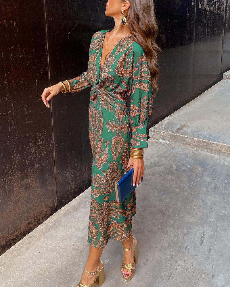 Midi Dress with Paisley Print and Twist-Knot Front