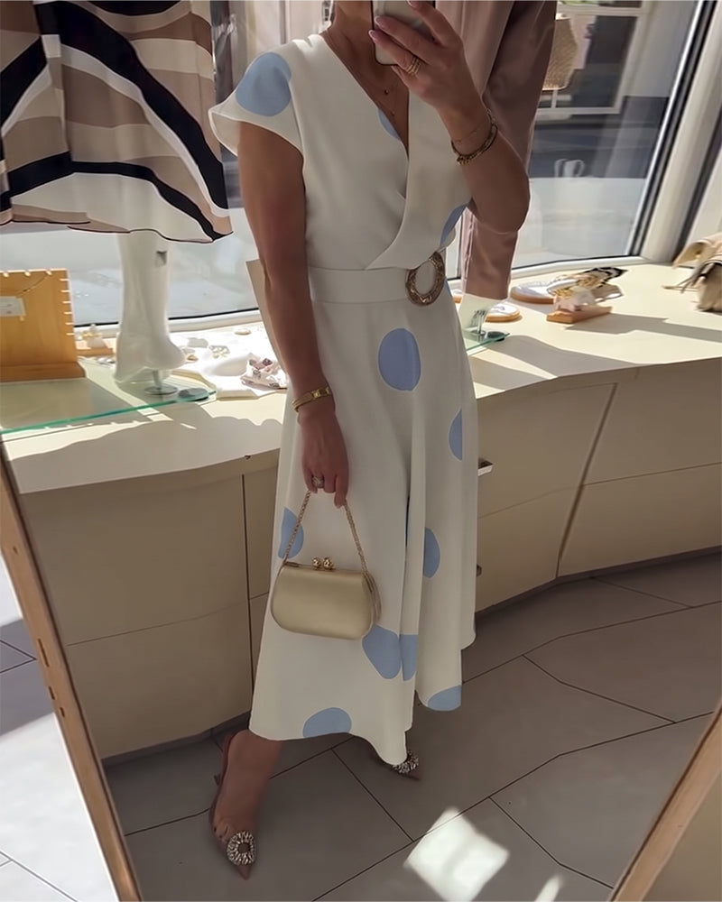 Midi Dress with Polka Dots and V-Neck for Women