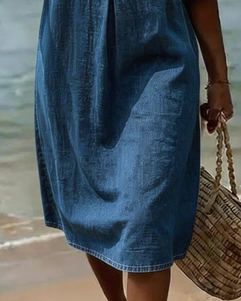 Midi Dress with Ruffle Sleeves and Button Front for Women