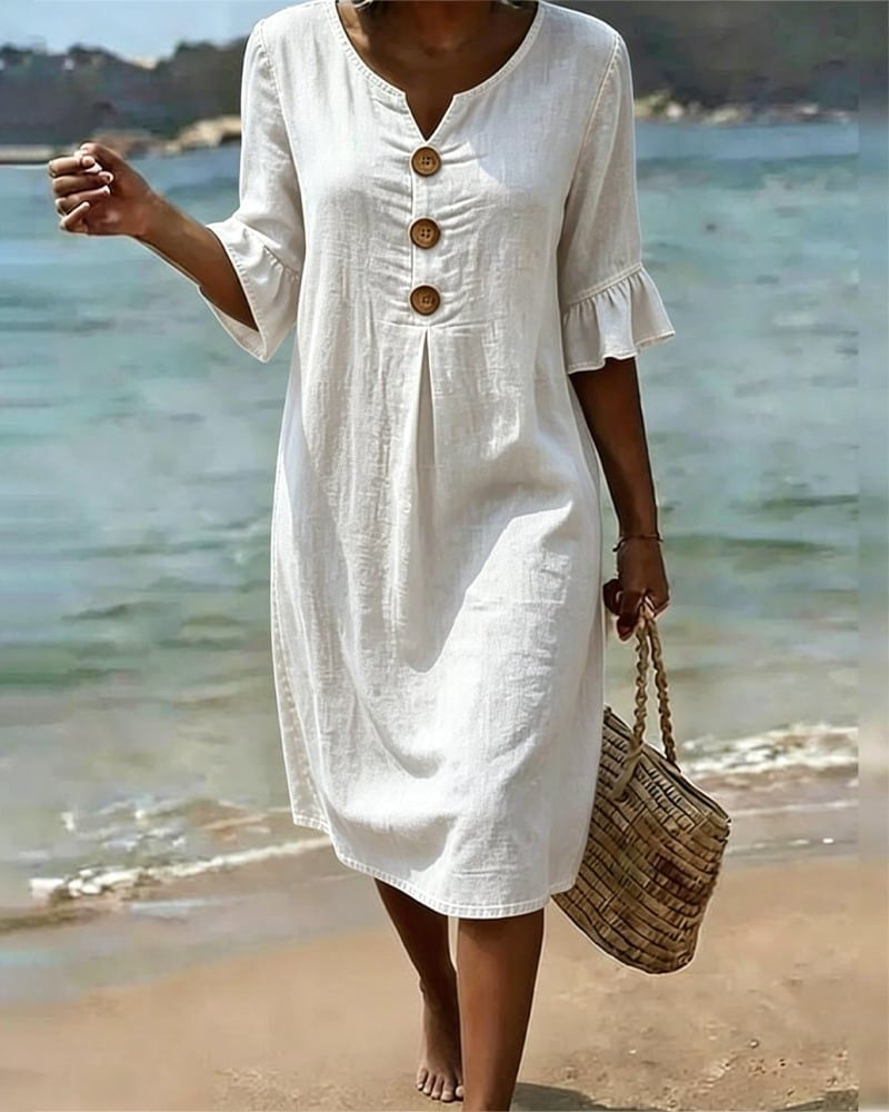 Midi Dress with Ruffle Sleeves and Button Front for Women