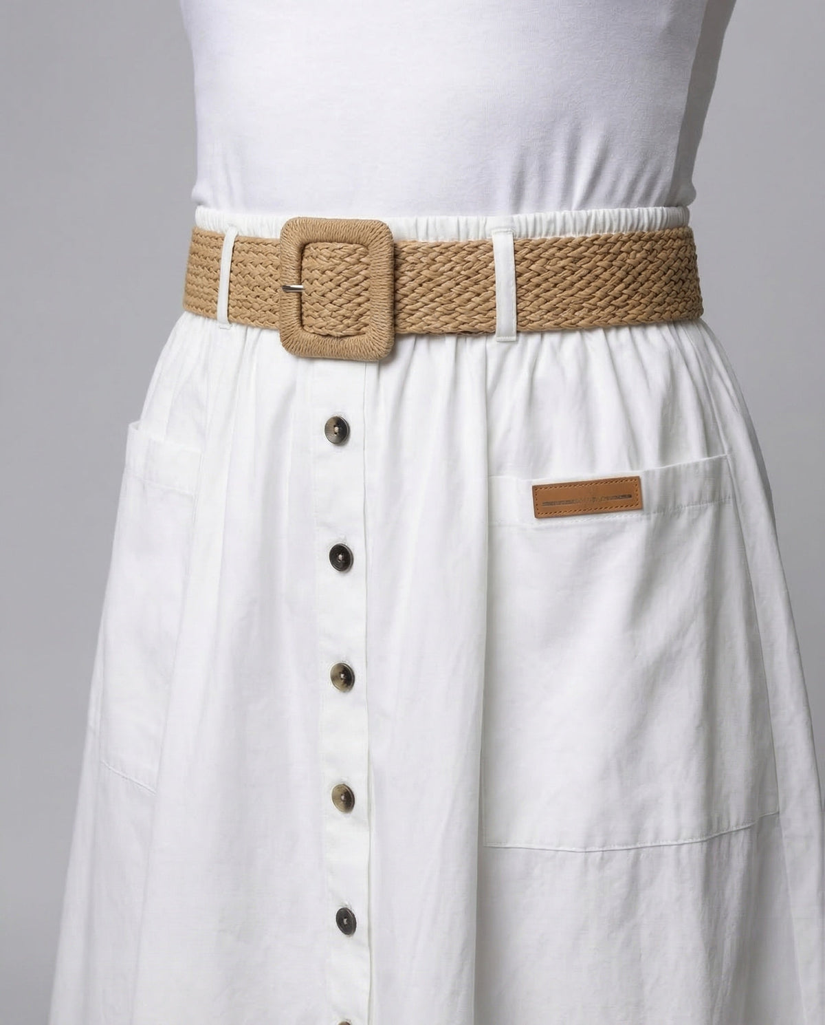 Midi Skirt with A-Line Cut and Button Front for Women