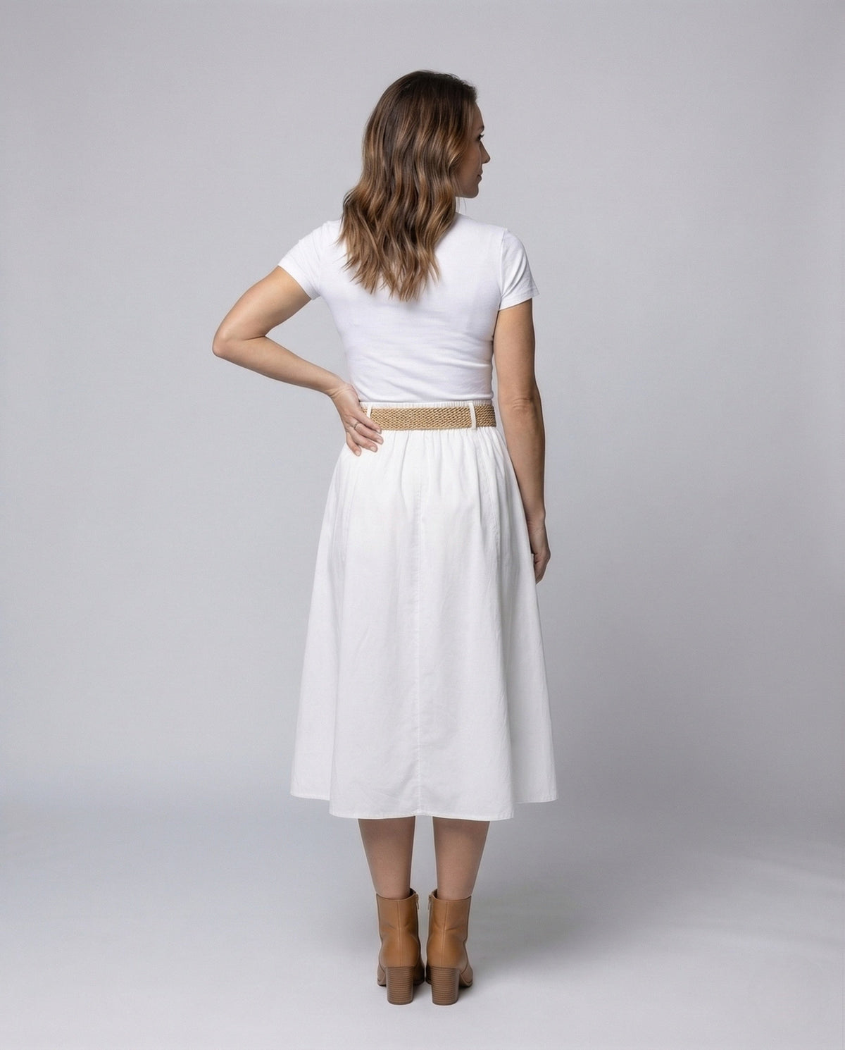 Midi Skirt with A-Line Cut and Button Front for Women
