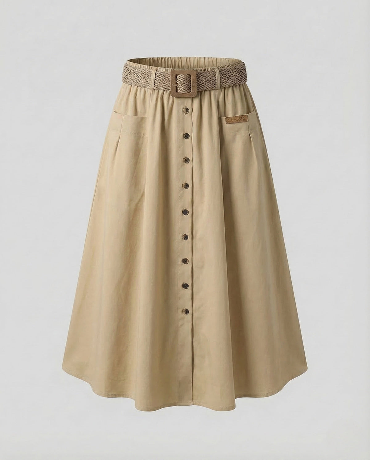 Midi Skirt with A-Line Cut and Button Front for Women