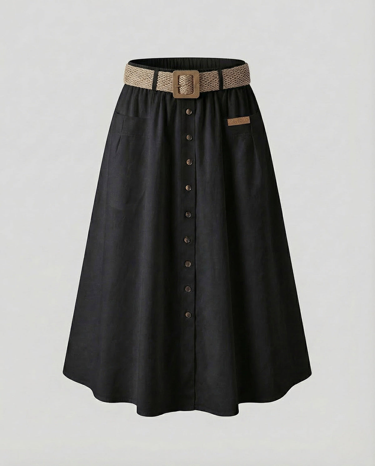 Midi Skirt with A-Line Cut and Button Front for Women