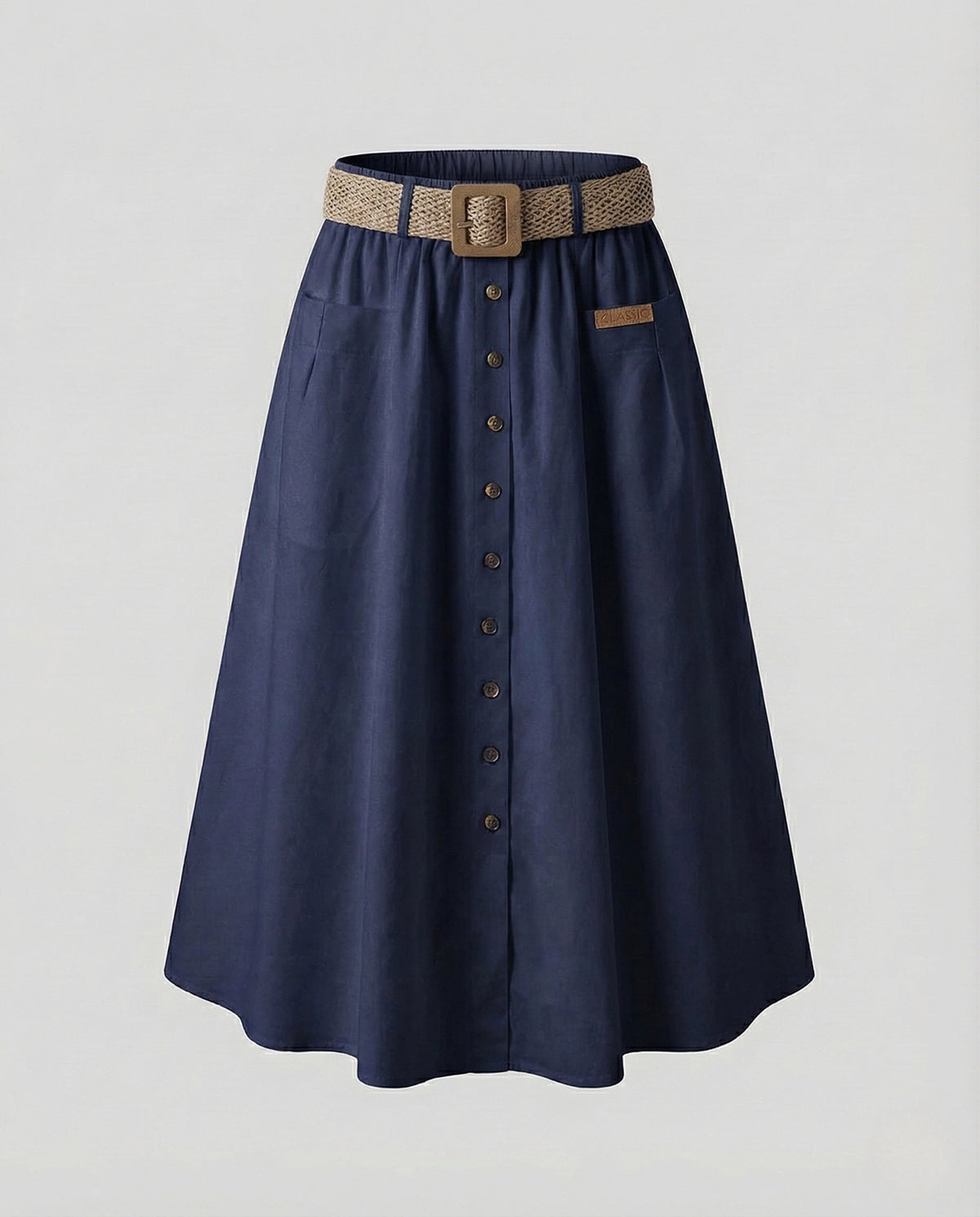 Midi Skirt with A-Line Cut and Button Front for Women