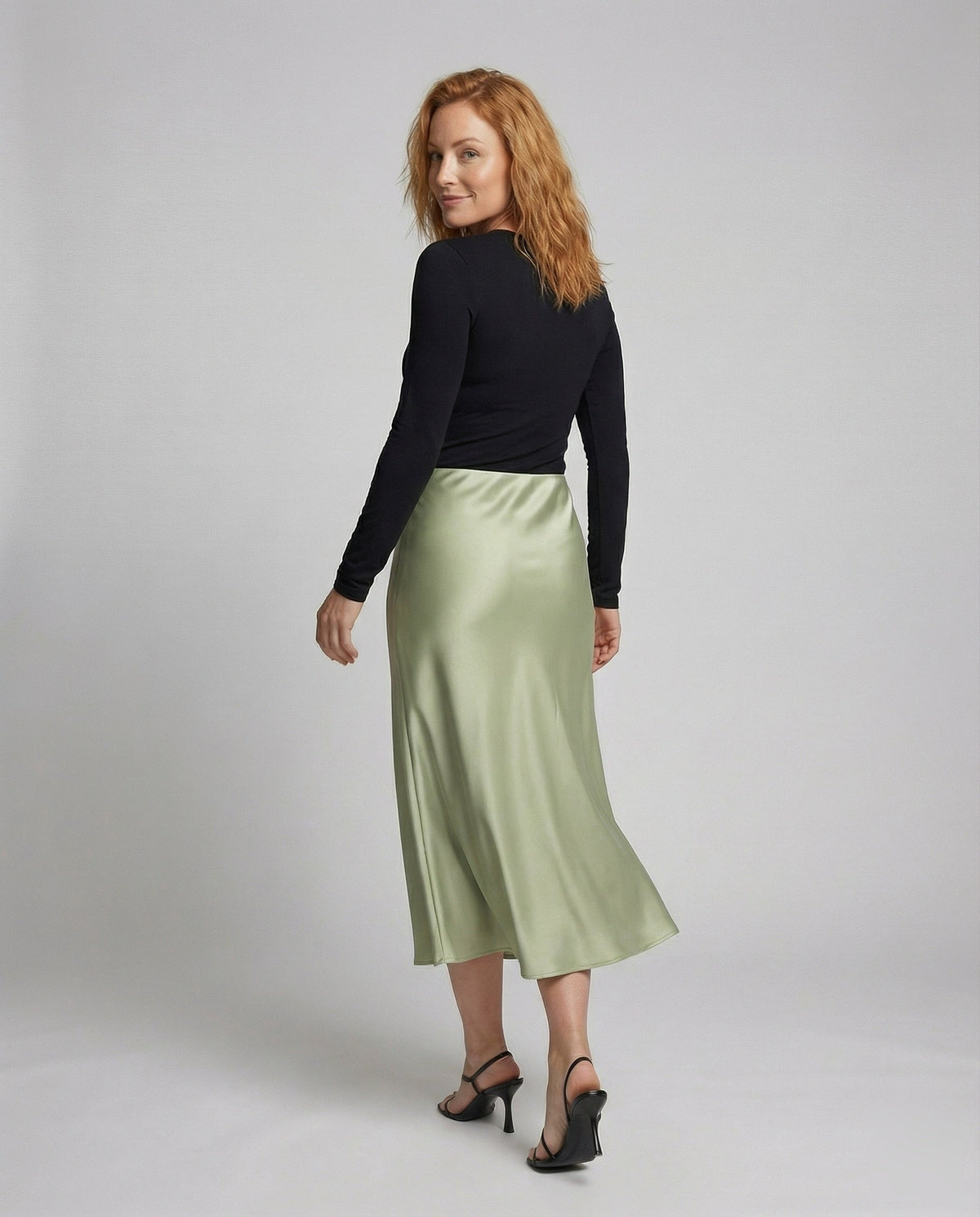 Midi Skirt with Bias Cut and Satin-Look Finish for Women