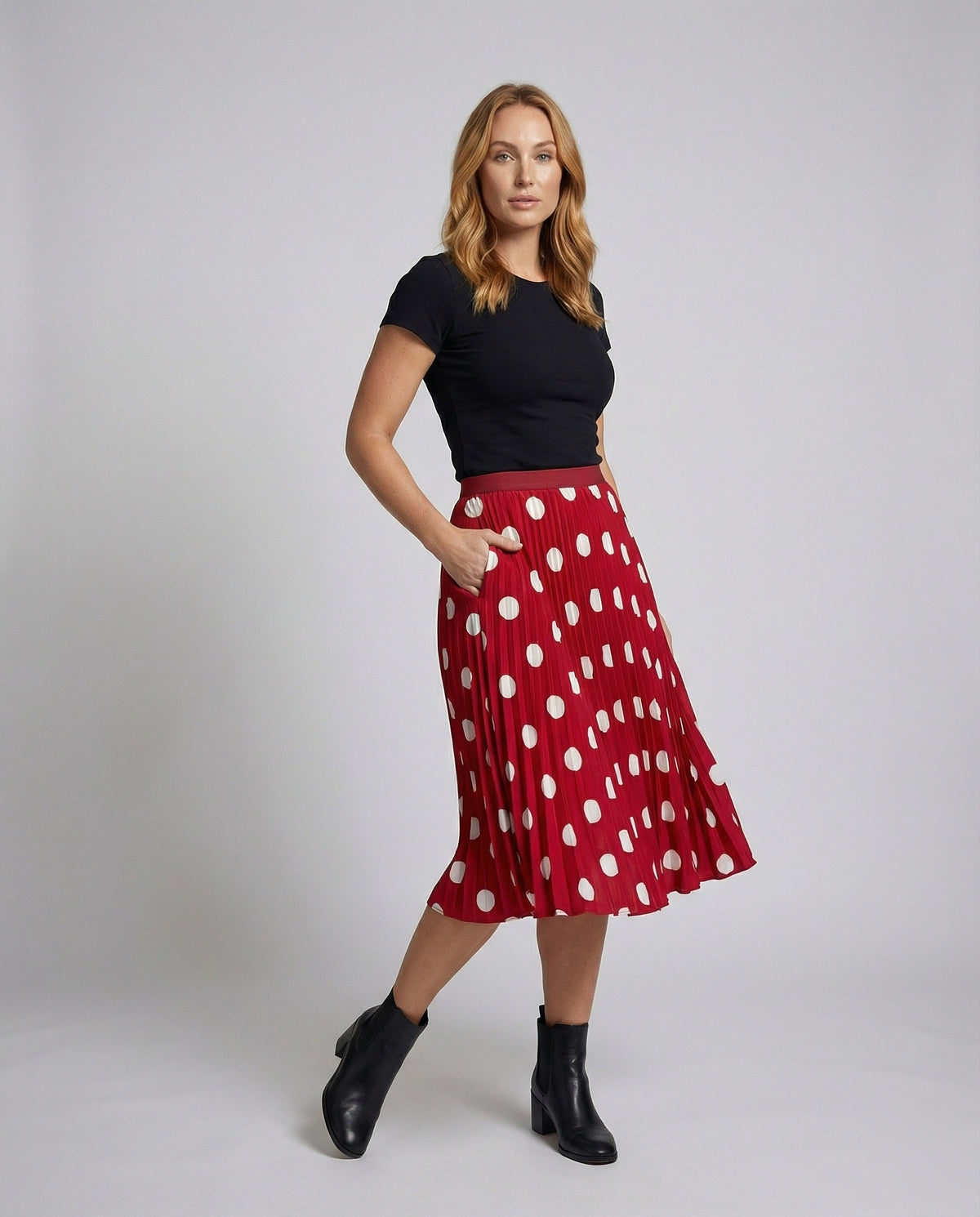 Midi Skirt with Pleats and A-Line Cut for Women