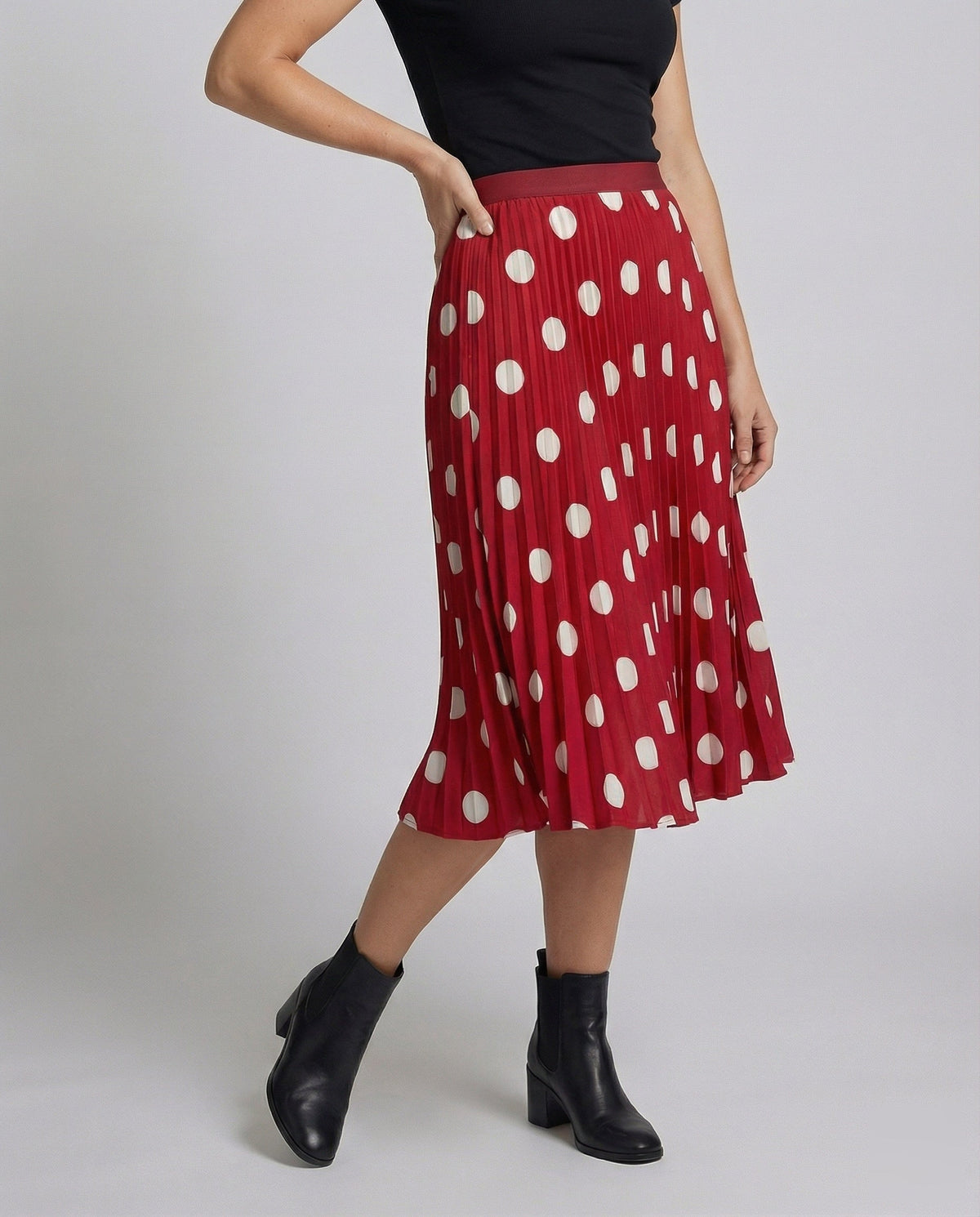 Midi Skirt with Pleats and A-Line Cut for Women