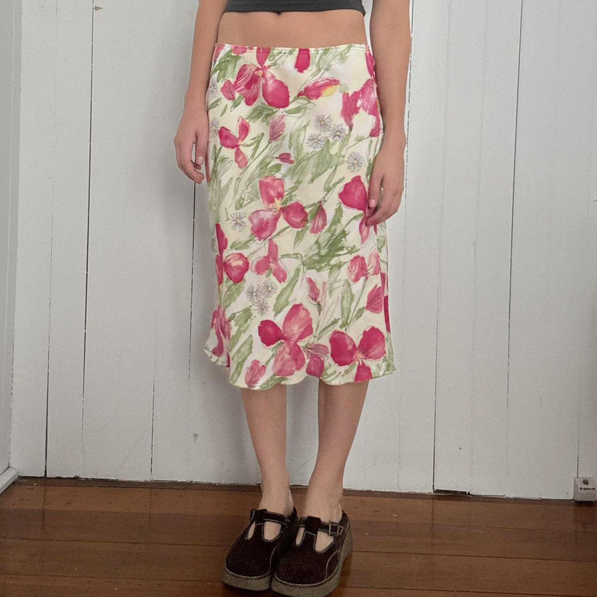 Midi Skirt with High Waist and Flared A-Line Cut for Women
