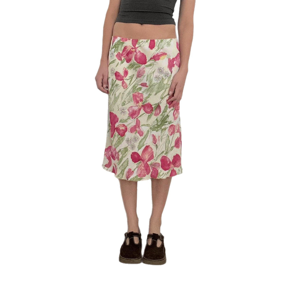 Midi Skirt with High Waist and Flared A-Line Cut for Women