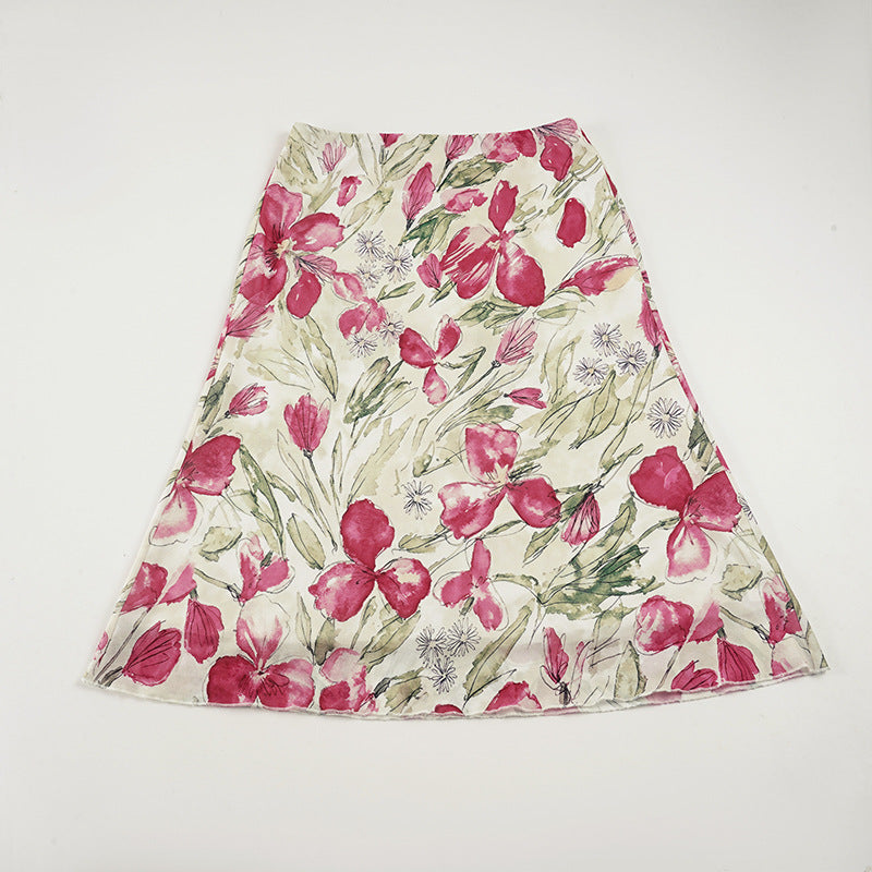 Midi Skirt with High Waist and Flared A-Line Cut for Women