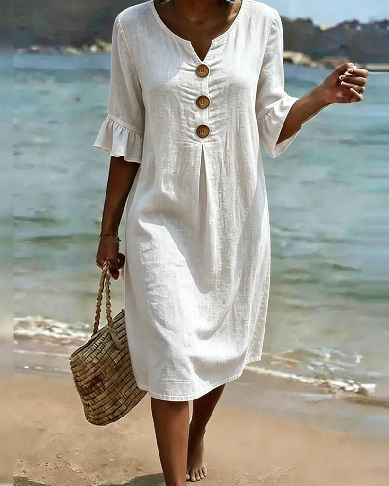 Mini Dress in Denim with Flared Sleeves and Front Buttons for Women
