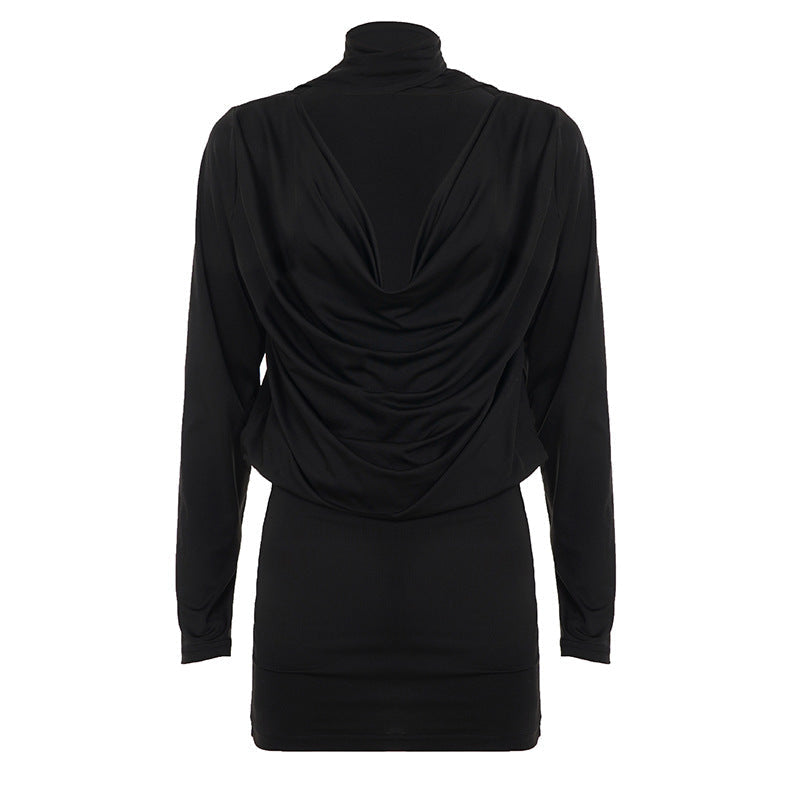 Mini Dress with Long Sleeves and Waist Ruching for Women