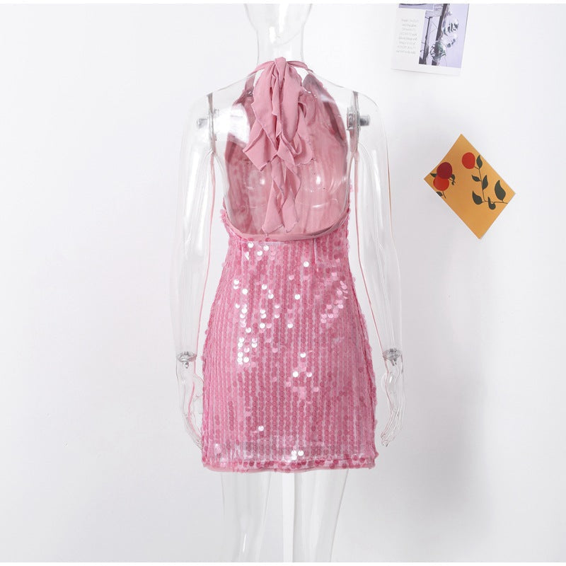 Mini Dress with Sequins and Fitted Cut for Women