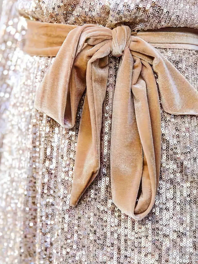 Mini Dress with Sequins, Long Sleeves and Matching Belt
