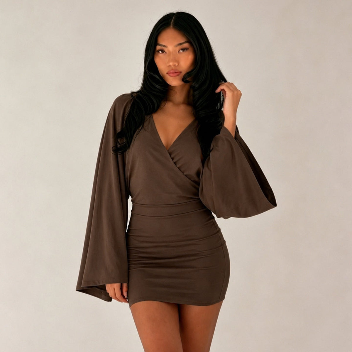 Mini Dress with Wrap Front and Kimono Sleeves for Women