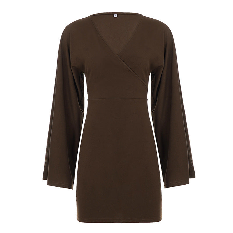 Mini Dress with Wrap Front and Kimono Sleeves for Women