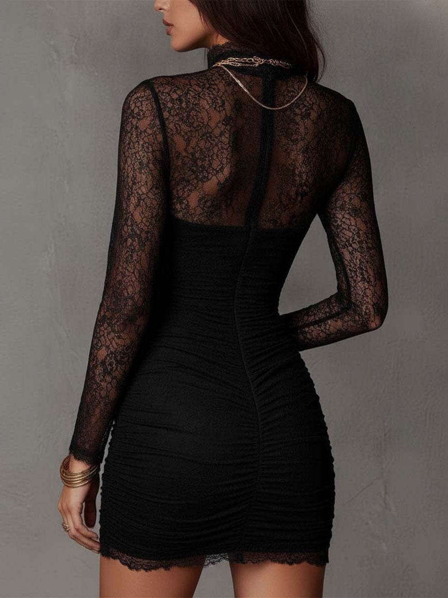 Party Dress with Ruching and High Neck for Women