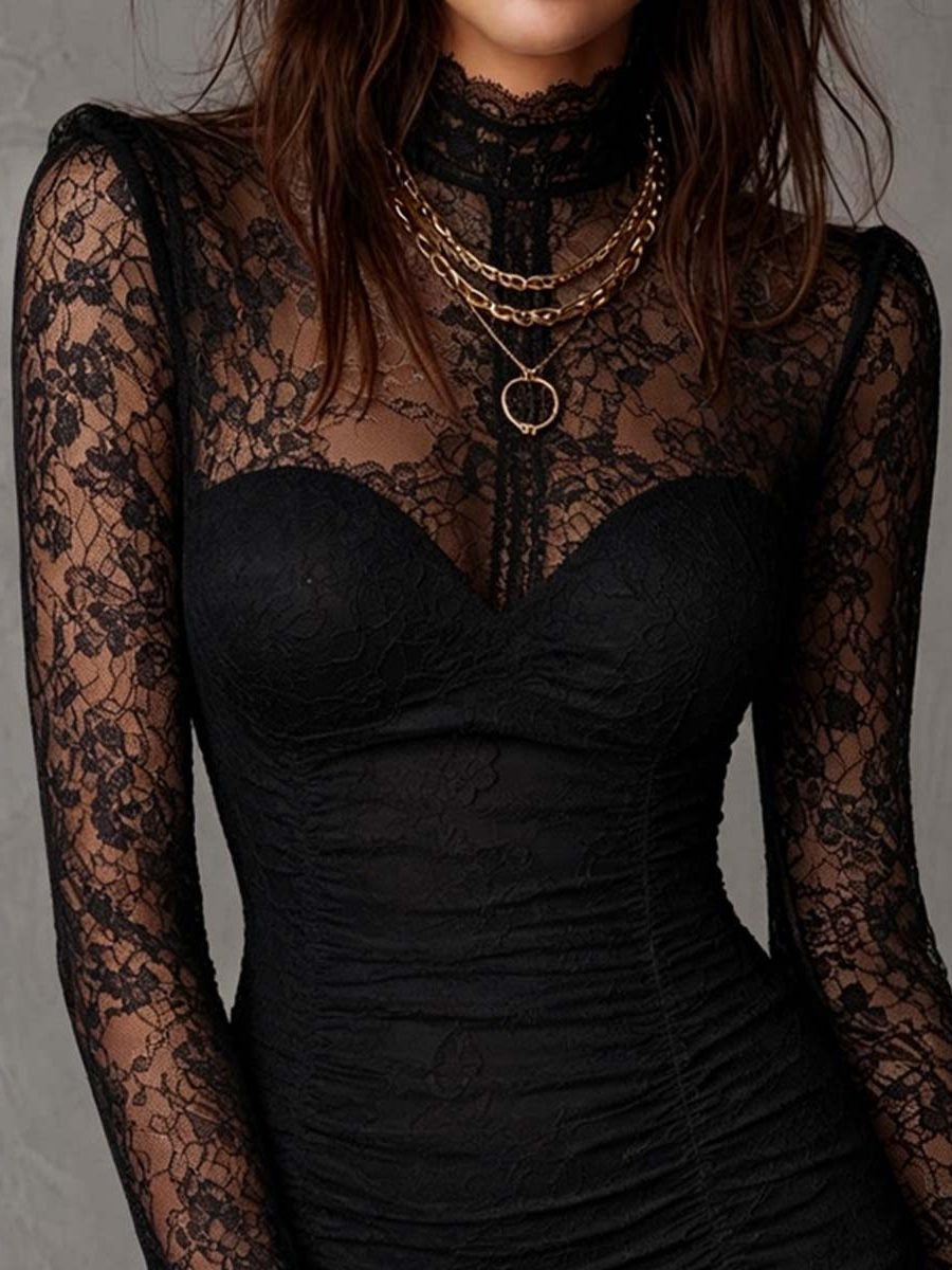 Party Dress with Ruching and High Neck for Women