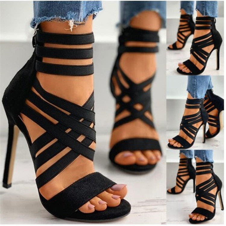 Sandals with High Heels and Elasticated Straps for Women