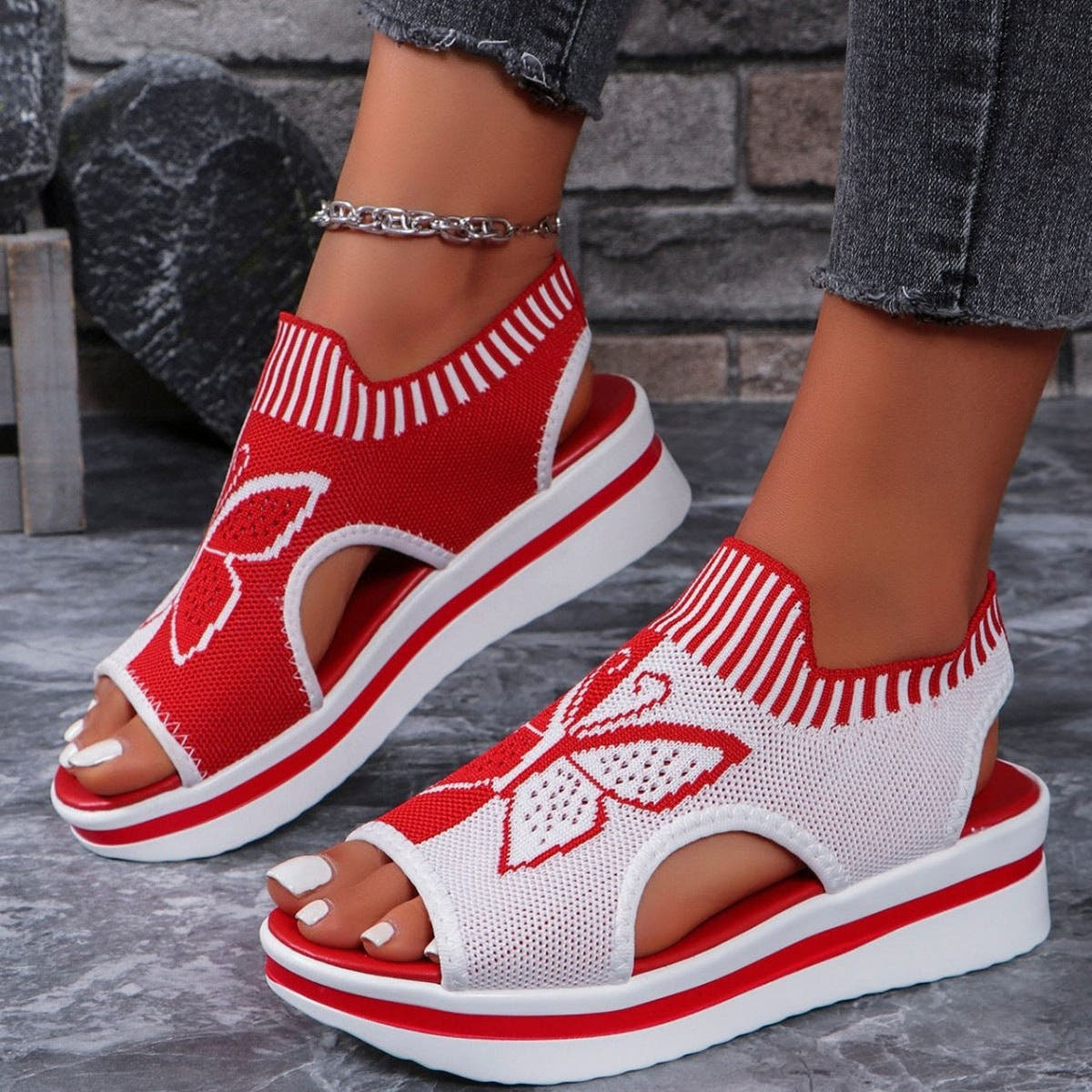 Sandals with Platform Sole and Butterfly Design for Women