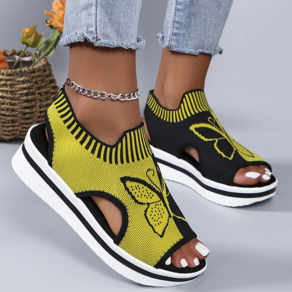 Sandals with Platform Sole and Butterfly Design for Women